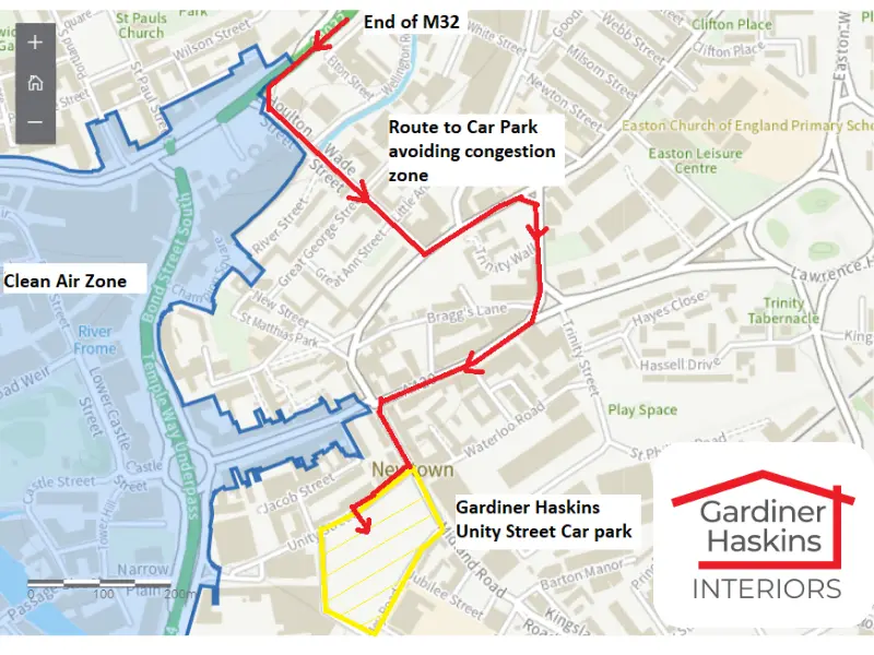 Map showing how to avoid clean air zone
